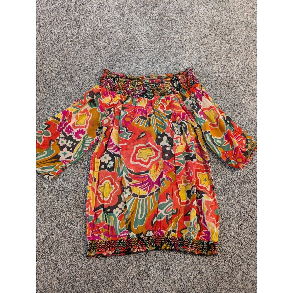 Vintage Y2K Forever‎ 21 Boho Smocked Gypsy Blouse Top Floral Print Size L